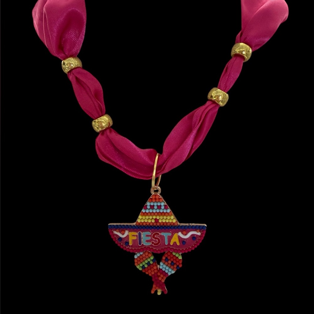 Fiesta Beaded Sombrero Pendant Necklace - Pink